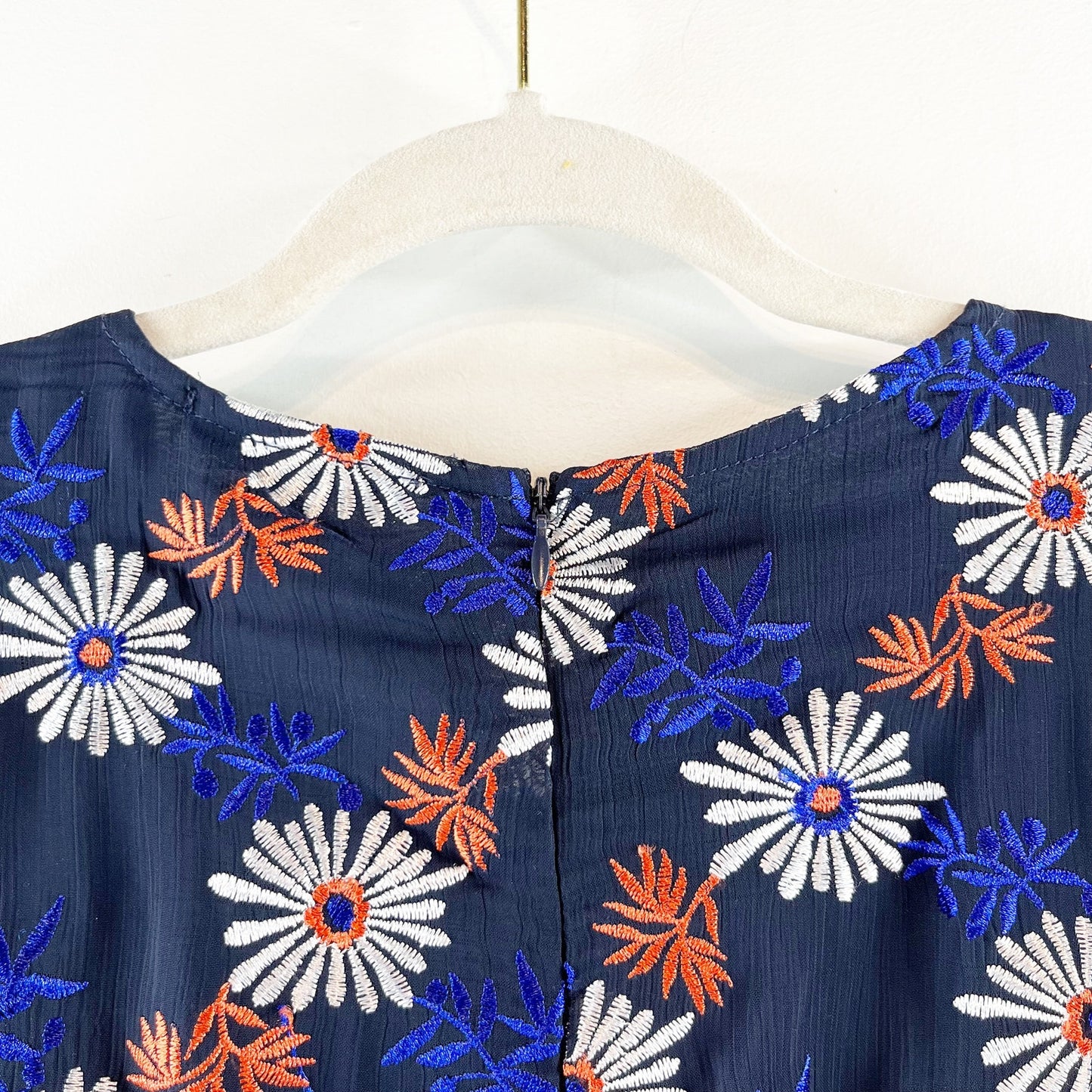 Ella Moss Every Embroidered Zoelie V Neck Chiffon Floral Mini Dress Blue XS