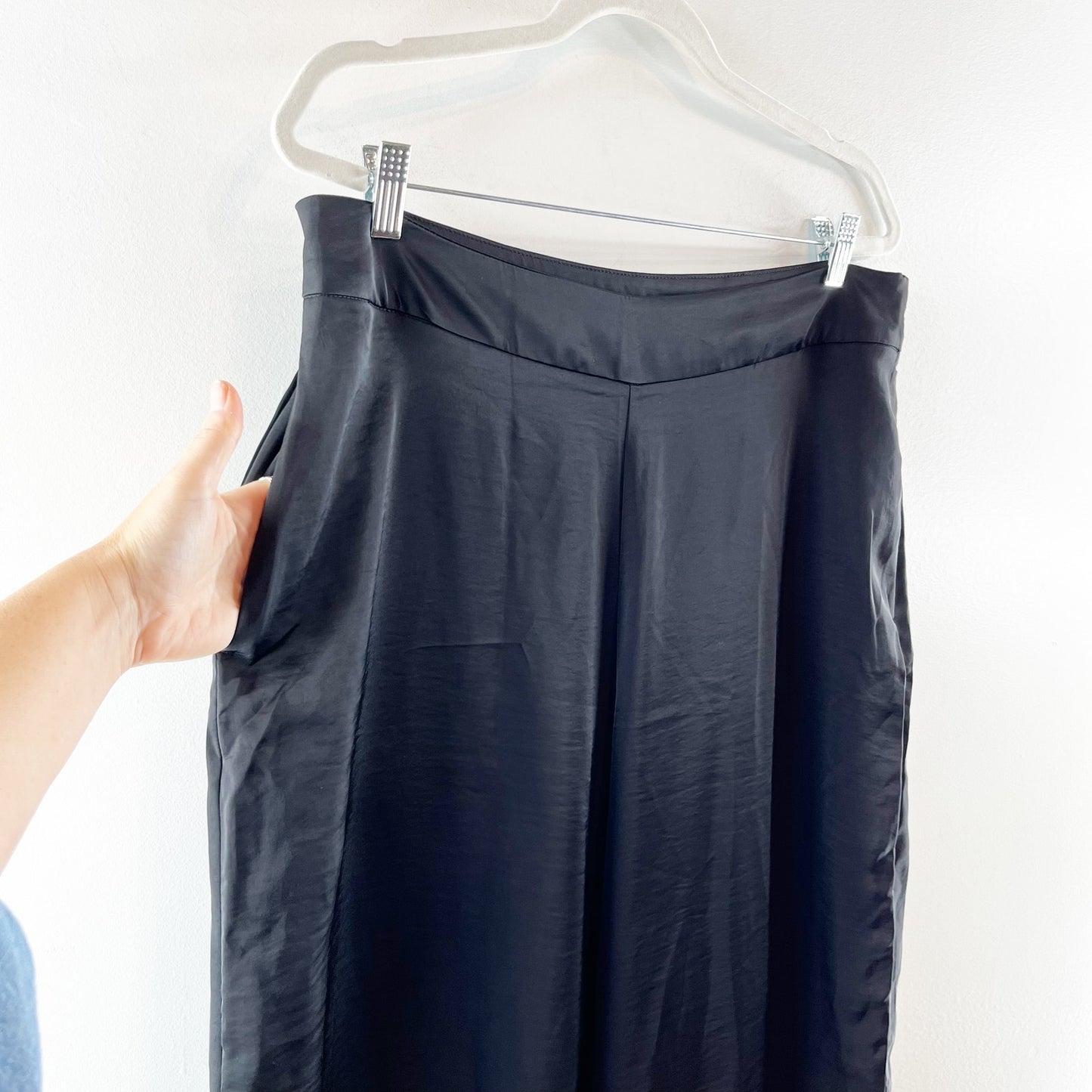 Old Navy High Rise Super Wide Leg Satin Trouser Dress Pants Black 14