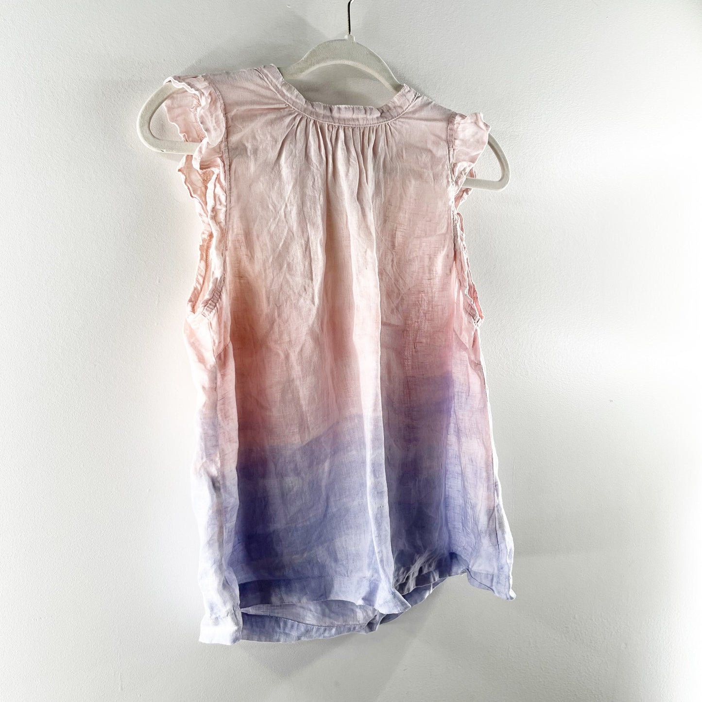 Bella Dahl Sleeveless Ruffle Ombre Linen Tank Top Pink Purple Small