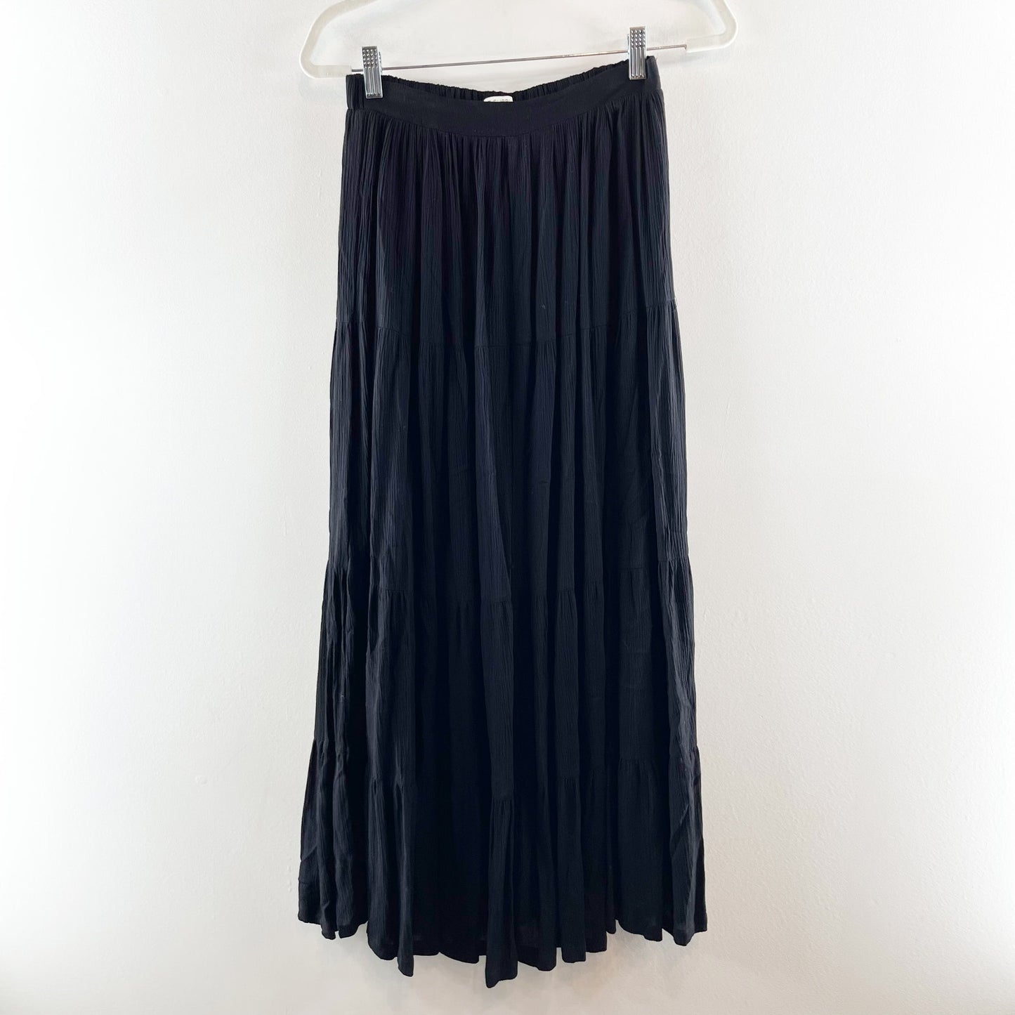Z Supply Nikola Crinkled High Waisted Tiered Maxi Skirt Black Small