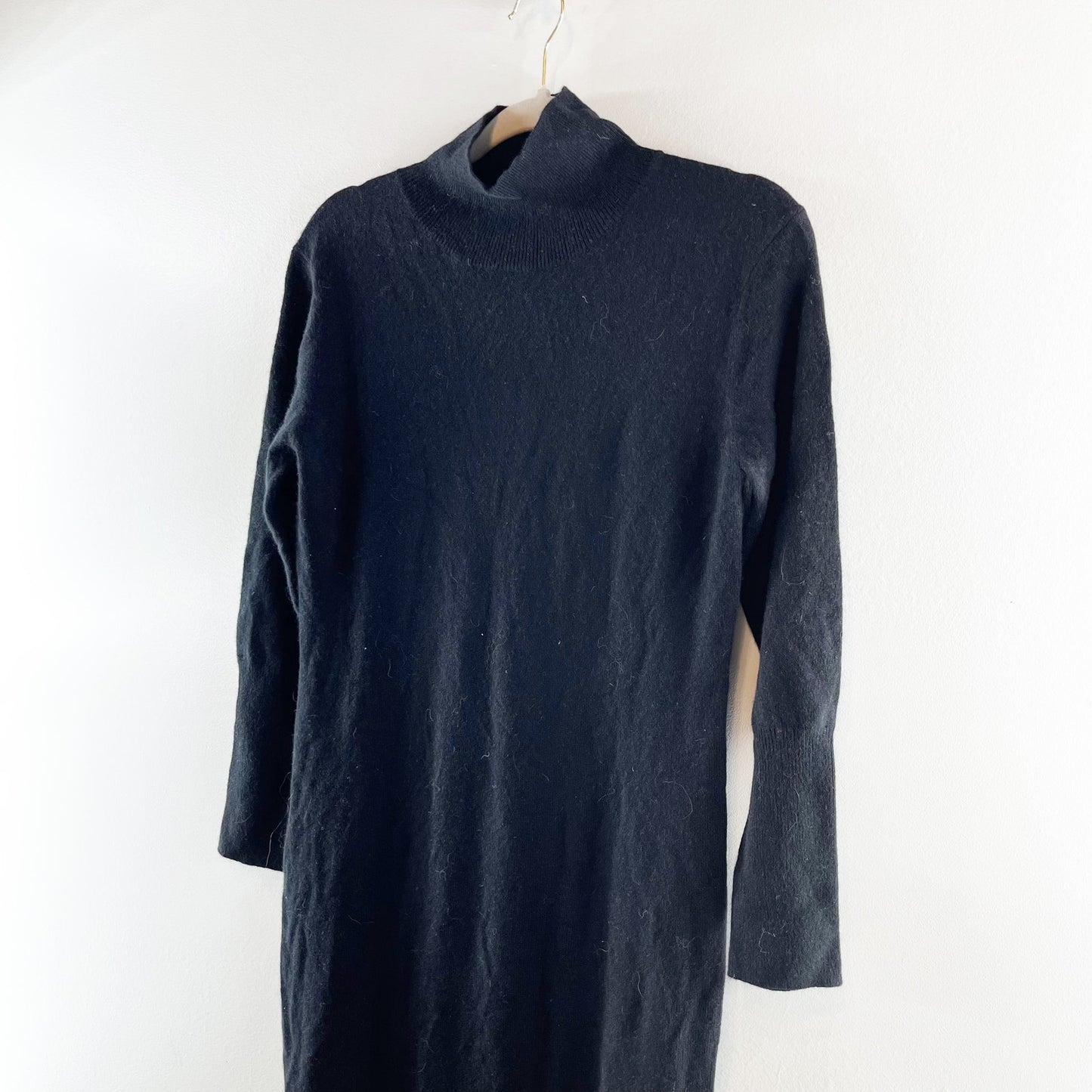 Quince Mongolian Cashmere Turtleneck Long Sleeve Midi Dress Black Small