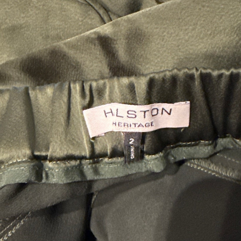 Halston Heritage Satin High Waisted Tapered Leg Joggers Pants Dark Forest Green