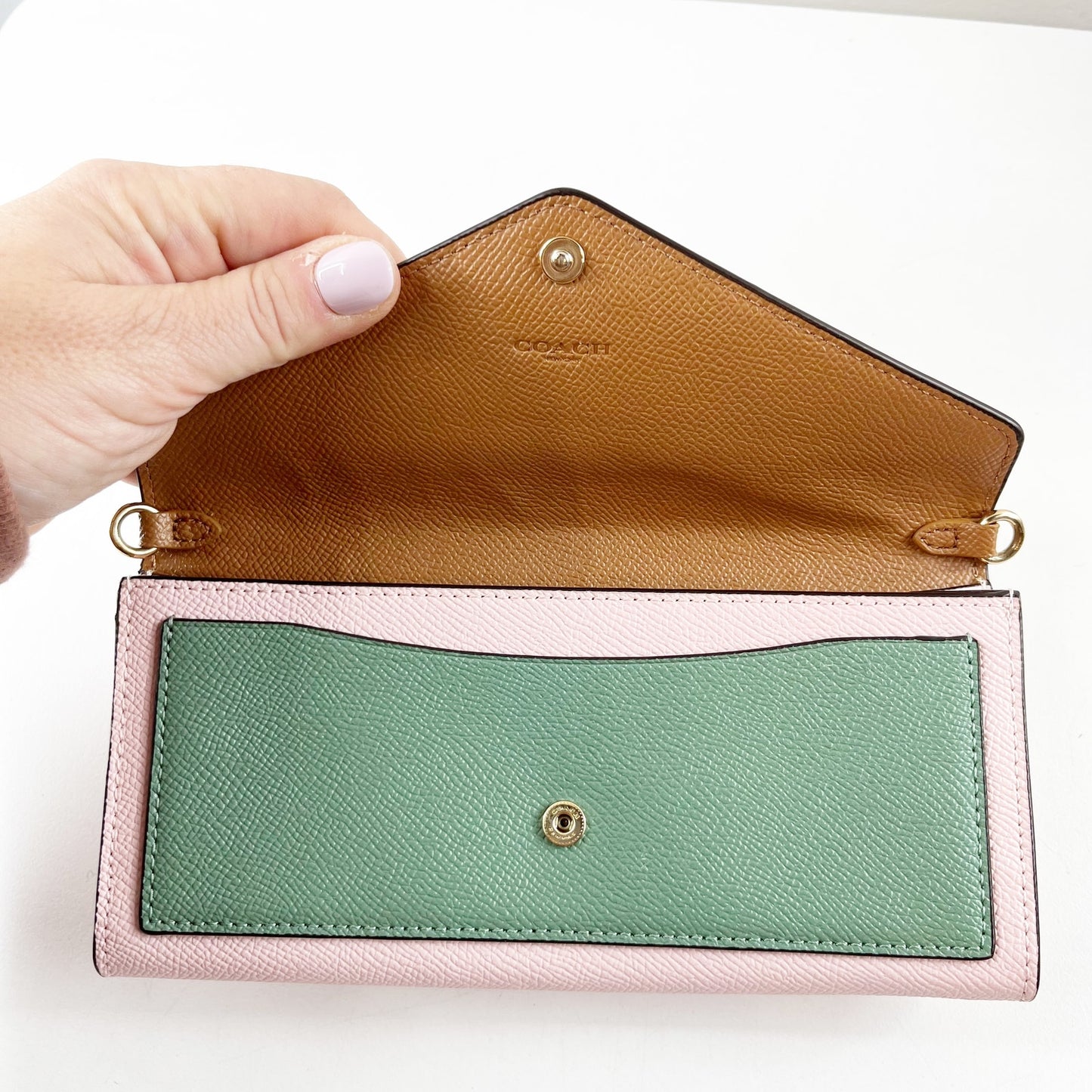 Coach Slim Envelope Wallet Colorblock Pink Green Yellow