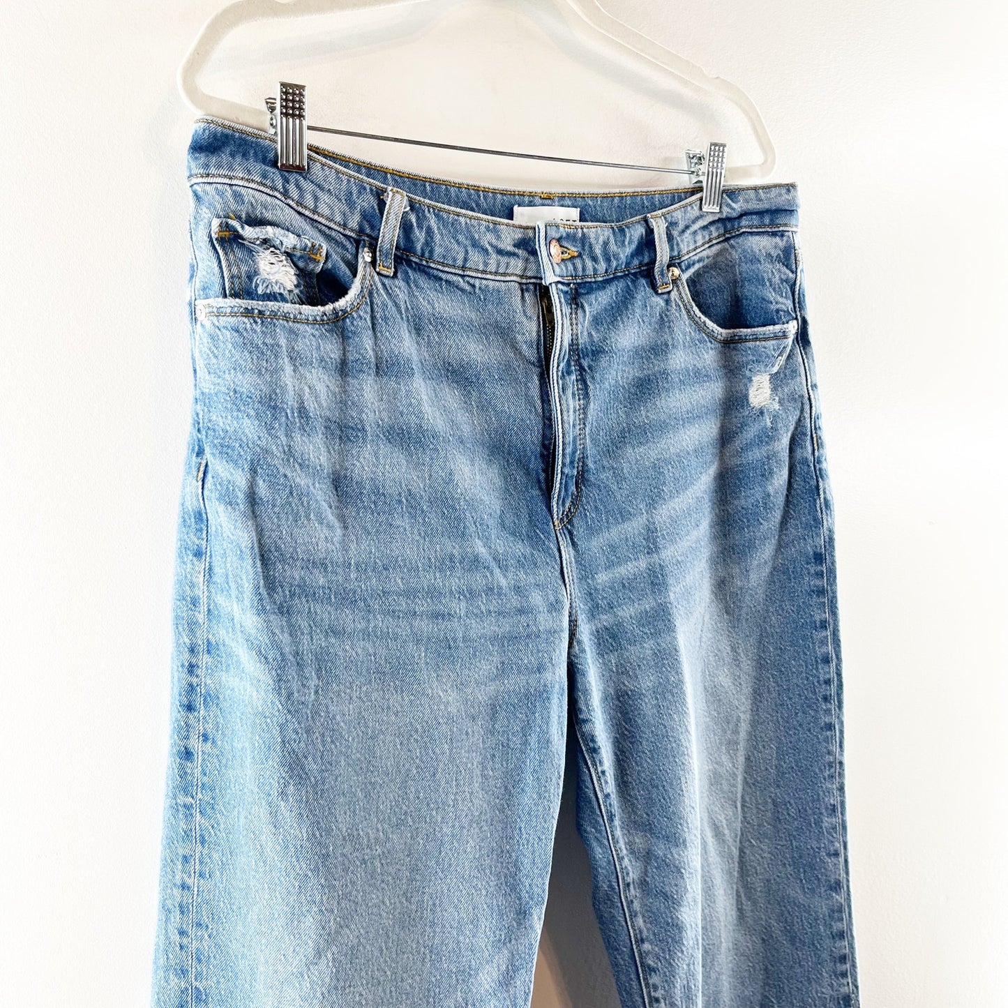 LOFT High Rise Straight Leg Raw Cut Hem Jeans Blue 14 / 32