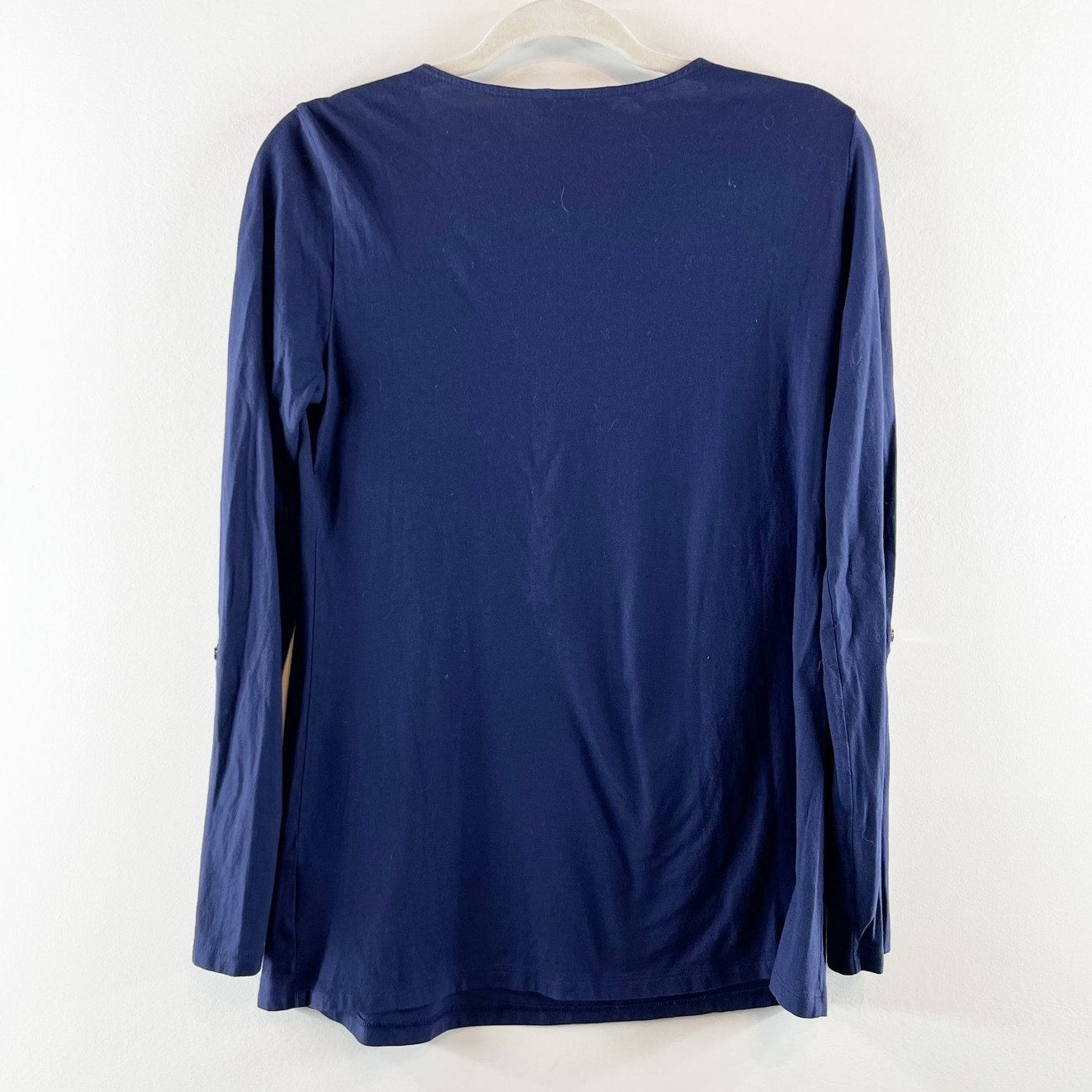 Lilly Pulitzer Pima Cotton Popover Roll Tab Sleeves Pintuck Henley Top Navy Med
