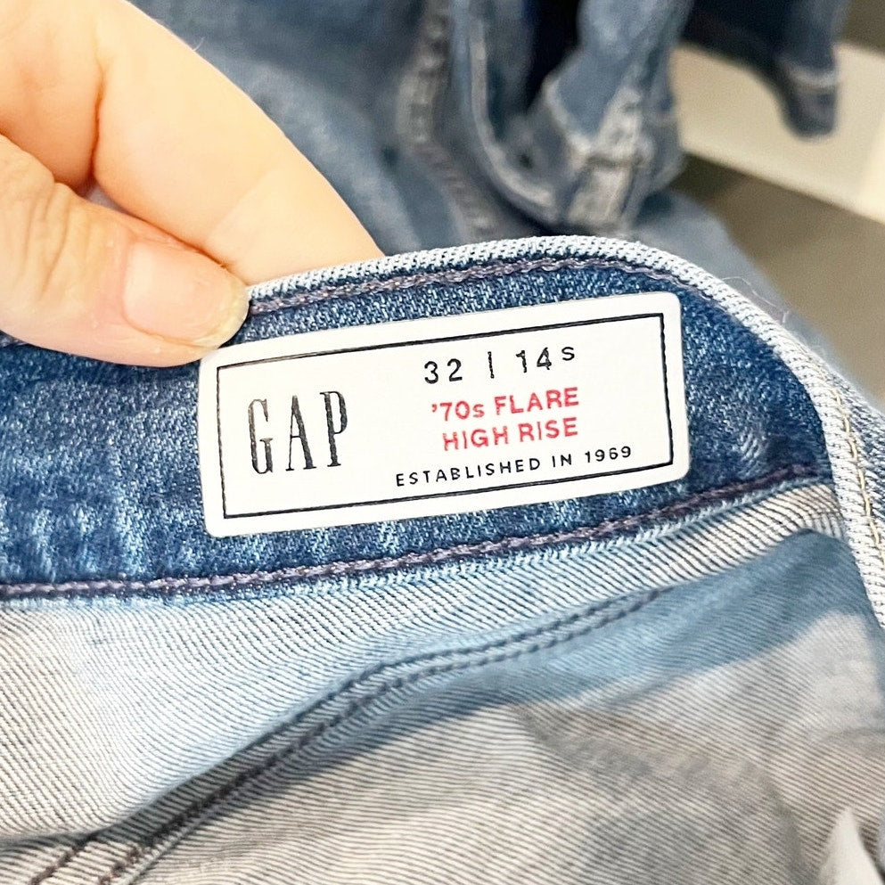 GAP High Rise 70's Flare Patch Pocket Jeans Blue 14 Petite