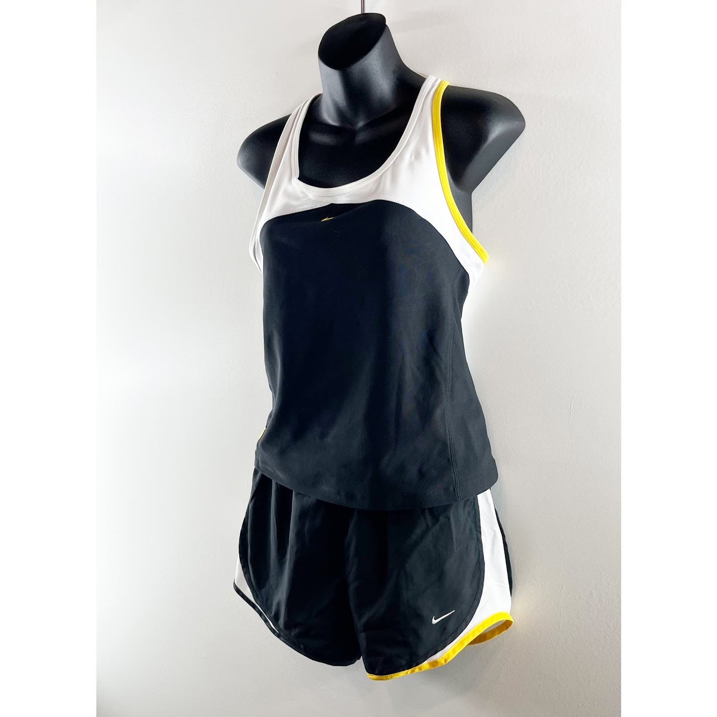 Nike Tank Top and Dri Fit Running Shorts Matching Set Black Yellow White Small