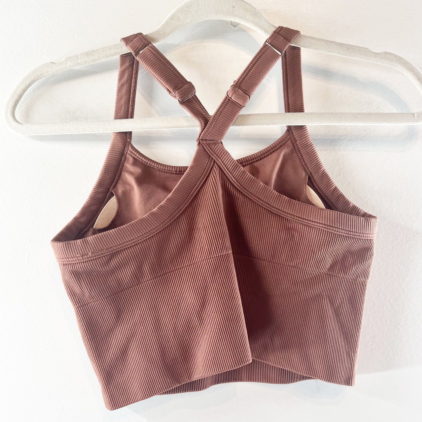 Alo Seamless Ribbed Favorite Bra Tank Cropped Chestnut Brown Small