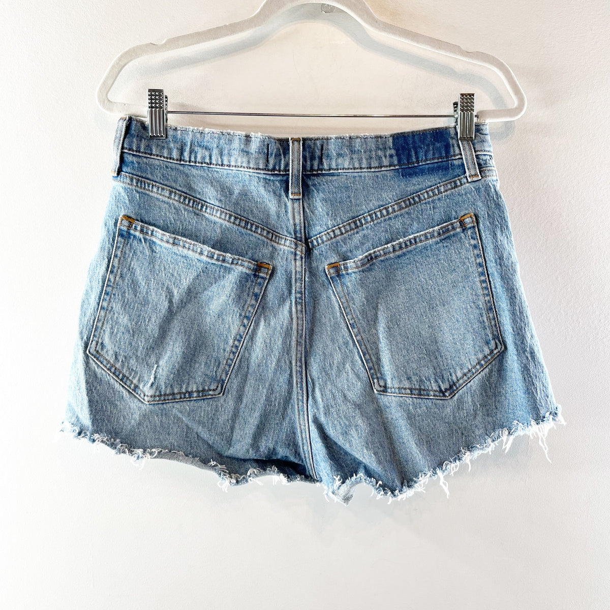Abercrombie & Fitch Curve Love Raw Hem High Rise Denim Mom Shorts Blue 30 / 10