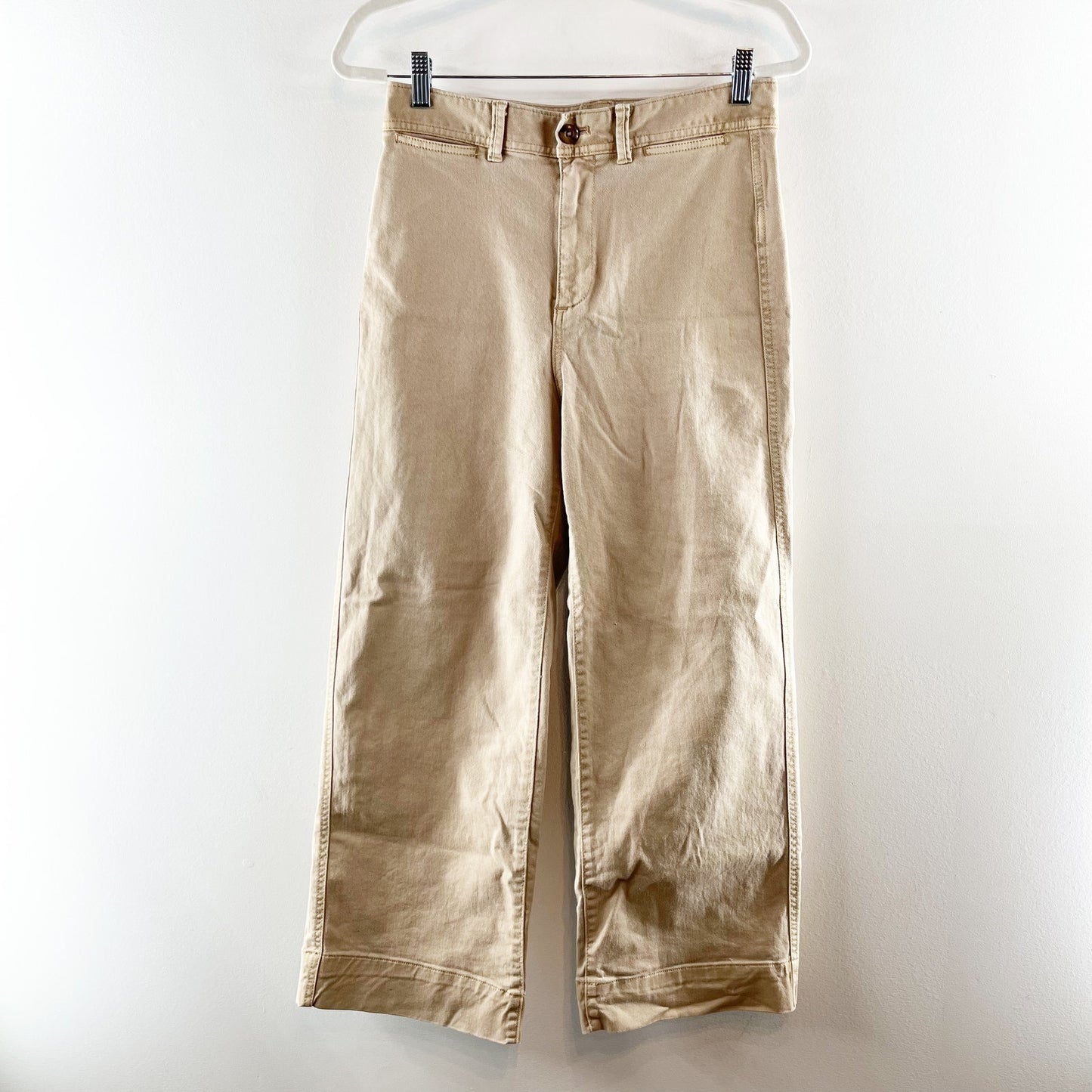 Gap Relaxed Fit High Rise Wide Leg Cropped Denim Chino Khaki Jeans Tan 4