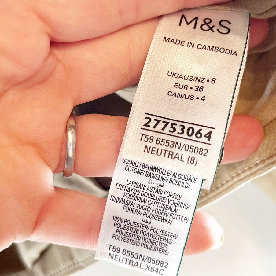 M&S Stand Collar Bomber Cropped Trench Coat Jacket Tan Beige 4