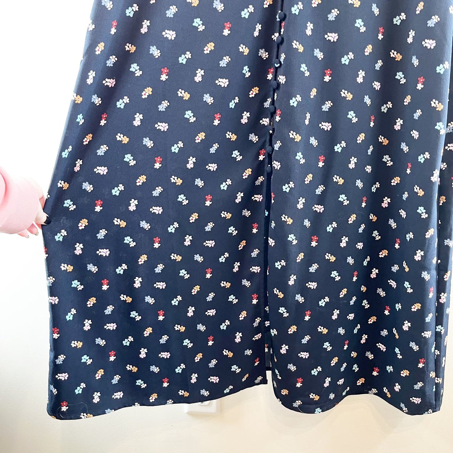 GAP Button Front Floral Midi Length Dress Navy Blue 16