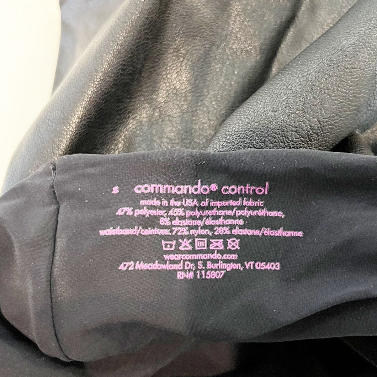 Commando High Rise Control Faux Leather Leggings Black Small