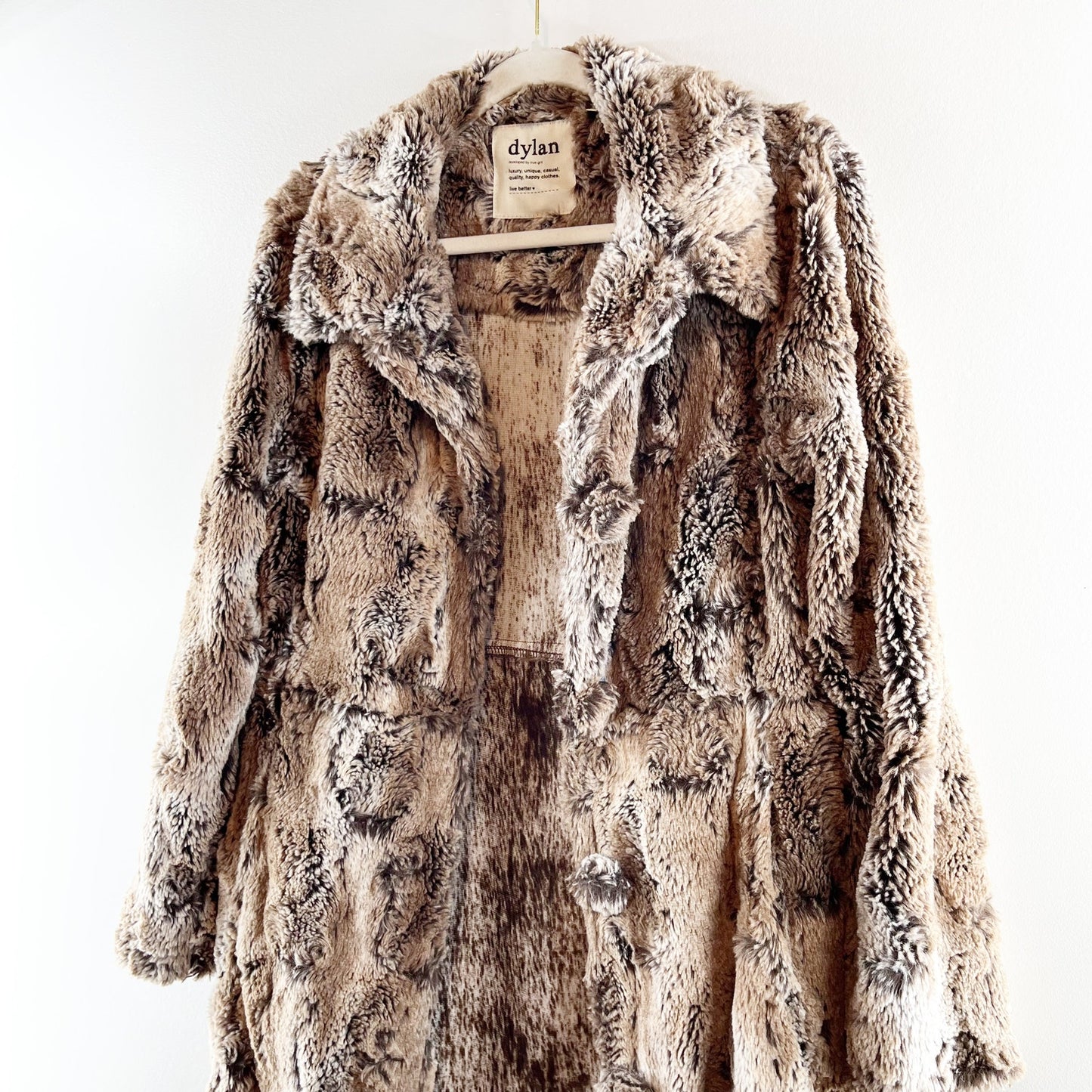 Dylan Anthropologie Long Sleeve Button Up Faux Fur Coat Jacket Brown Medium