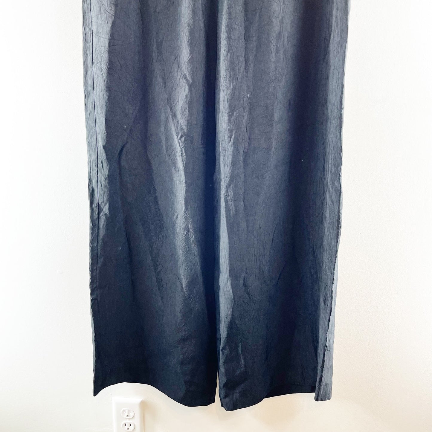 J. Crew Stratus Wide Leg Pants in Textured Satin Black Large
