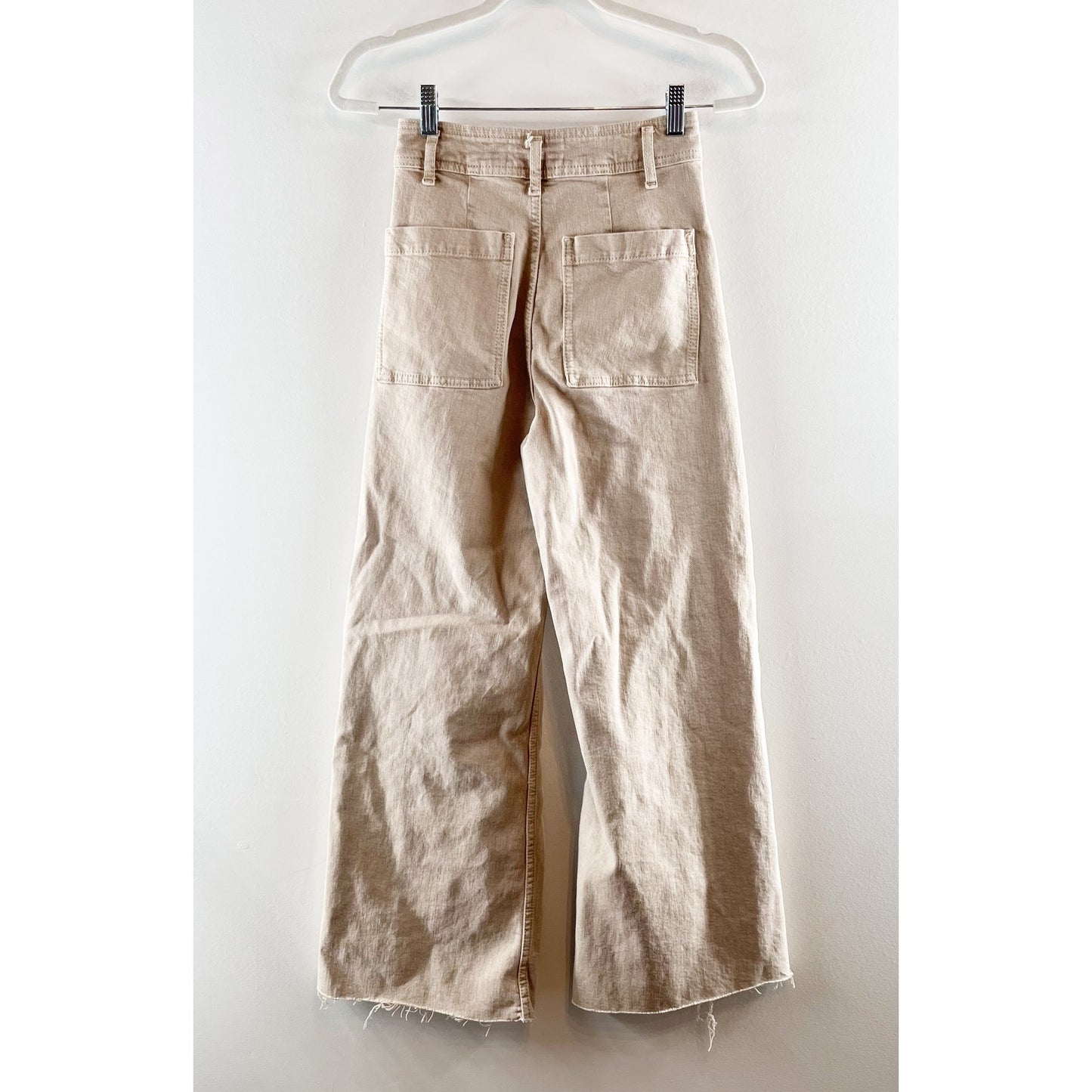 ZARA High Rise Wide Leg Stretch Marine Jeans Pants Khaki Tan 2