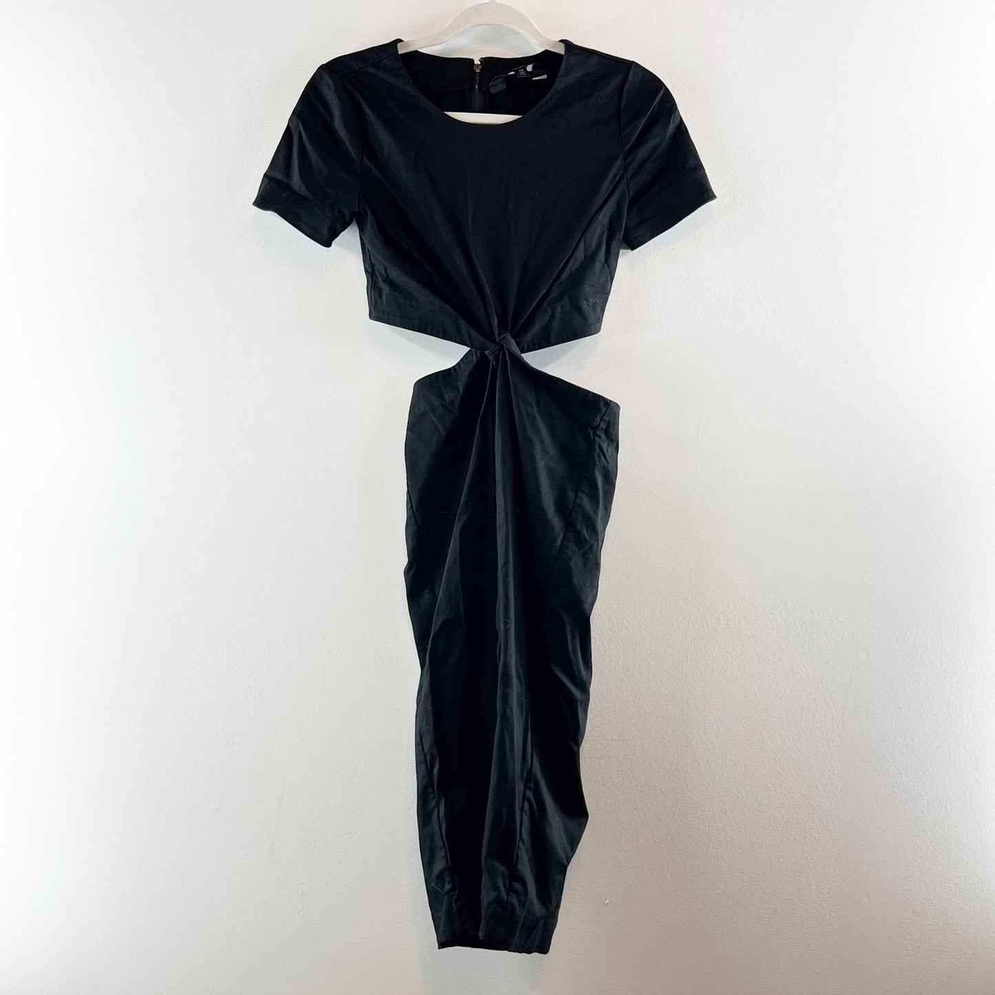 Chrissy Teigen X Revolve Short Sleeve Knot Front Cutout Tee Shirt Dress Black XS