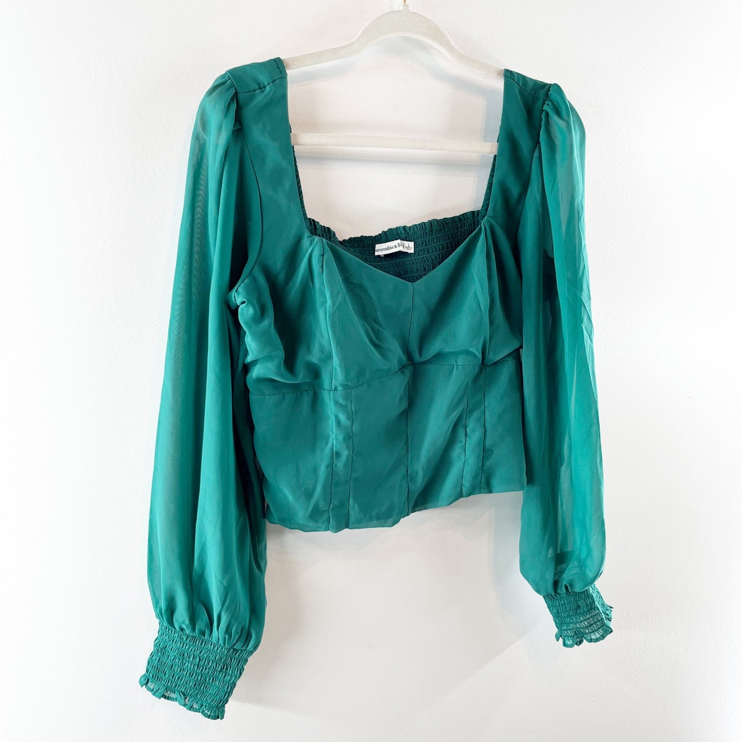 Abercrombie & Fitch Long Sleeve Sweetheart Neck Smocked Back Corset Top Green L