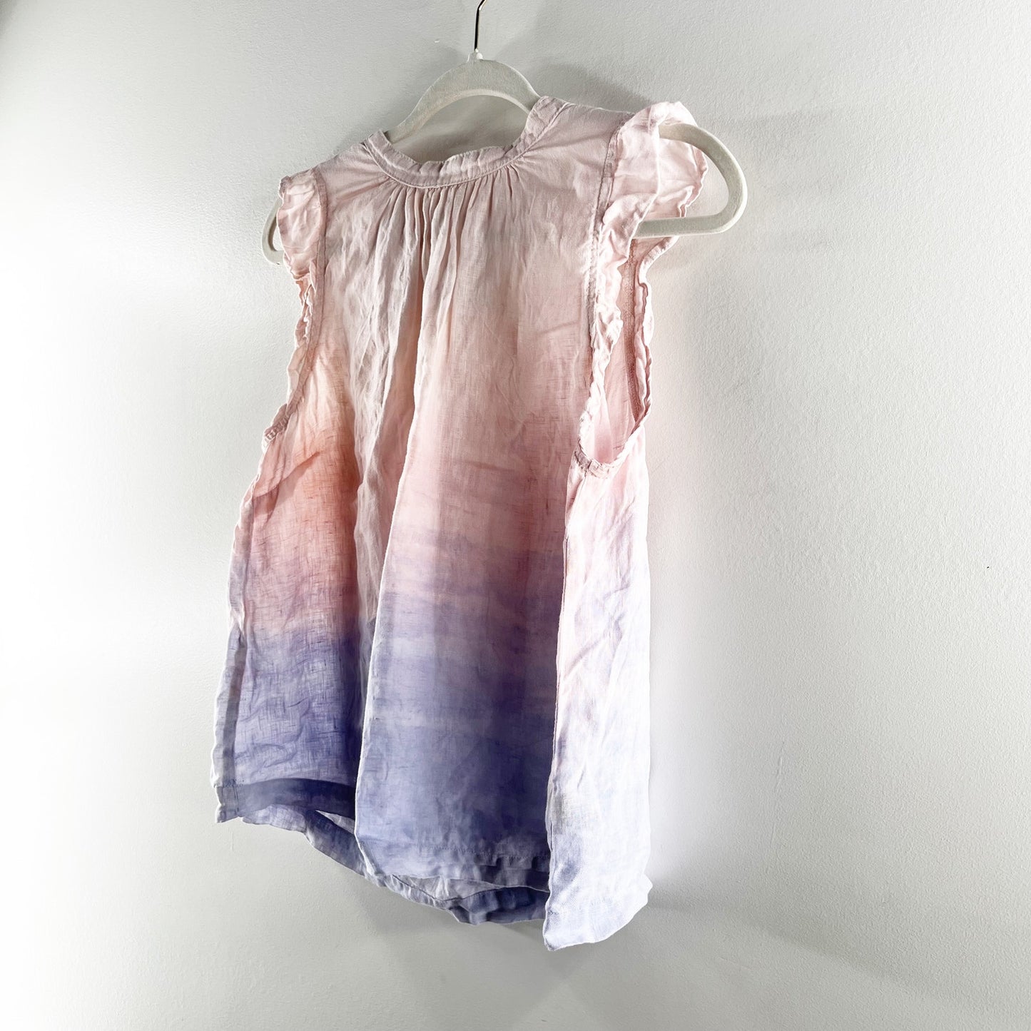 Bella Dahl Sleeveless Ruffle Ombre Linen Tank Top Pink Purple Small