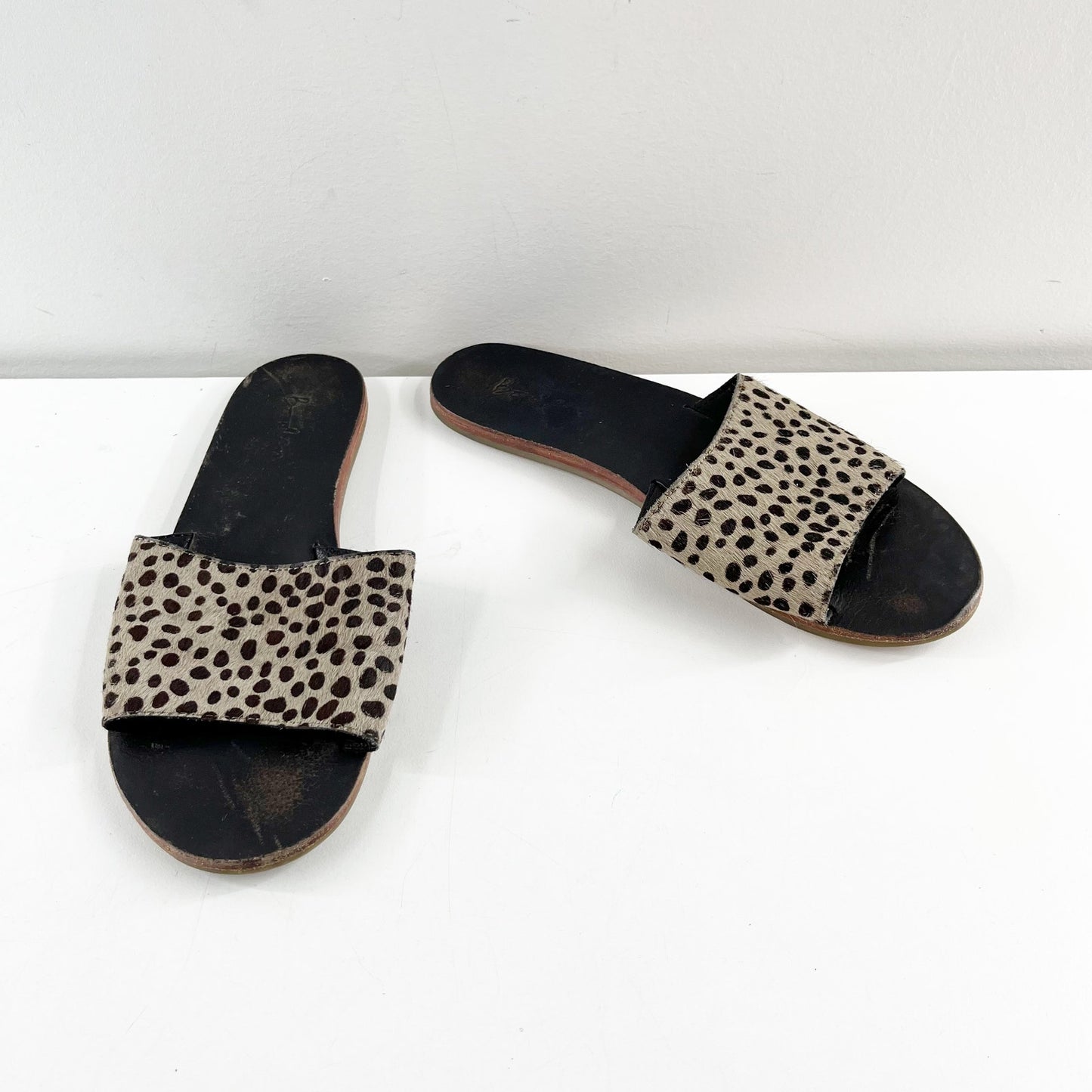 Boden Angelina Calf Hair Spotted Leapard Slide Sandals Tan Black 7.5