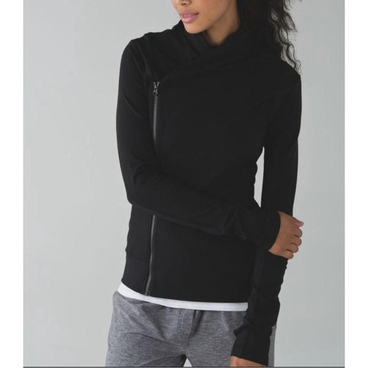 Lululemon Bhakti Long Sleeve Thumbhole Full Zip Yoga Jacket Black 8