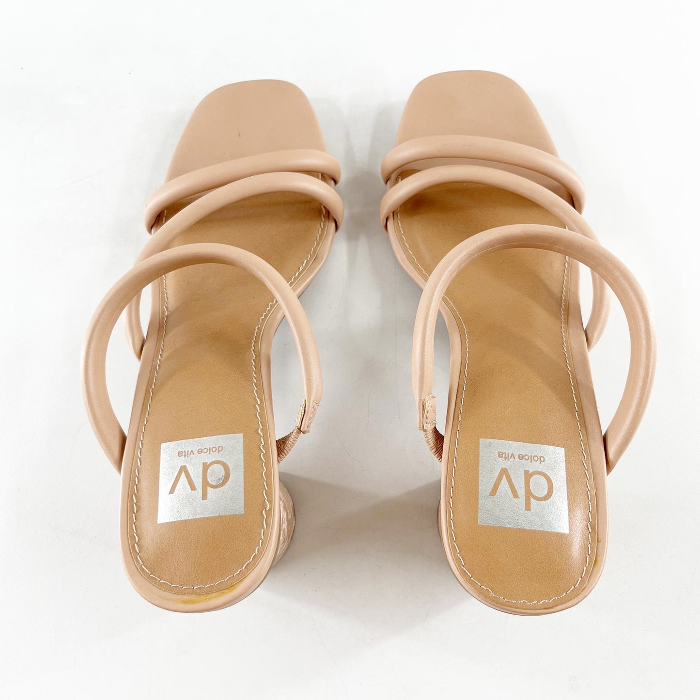 Dolce Vita Strappy Square Toe Myla Block Heel Sandals Tan Beige 9.5