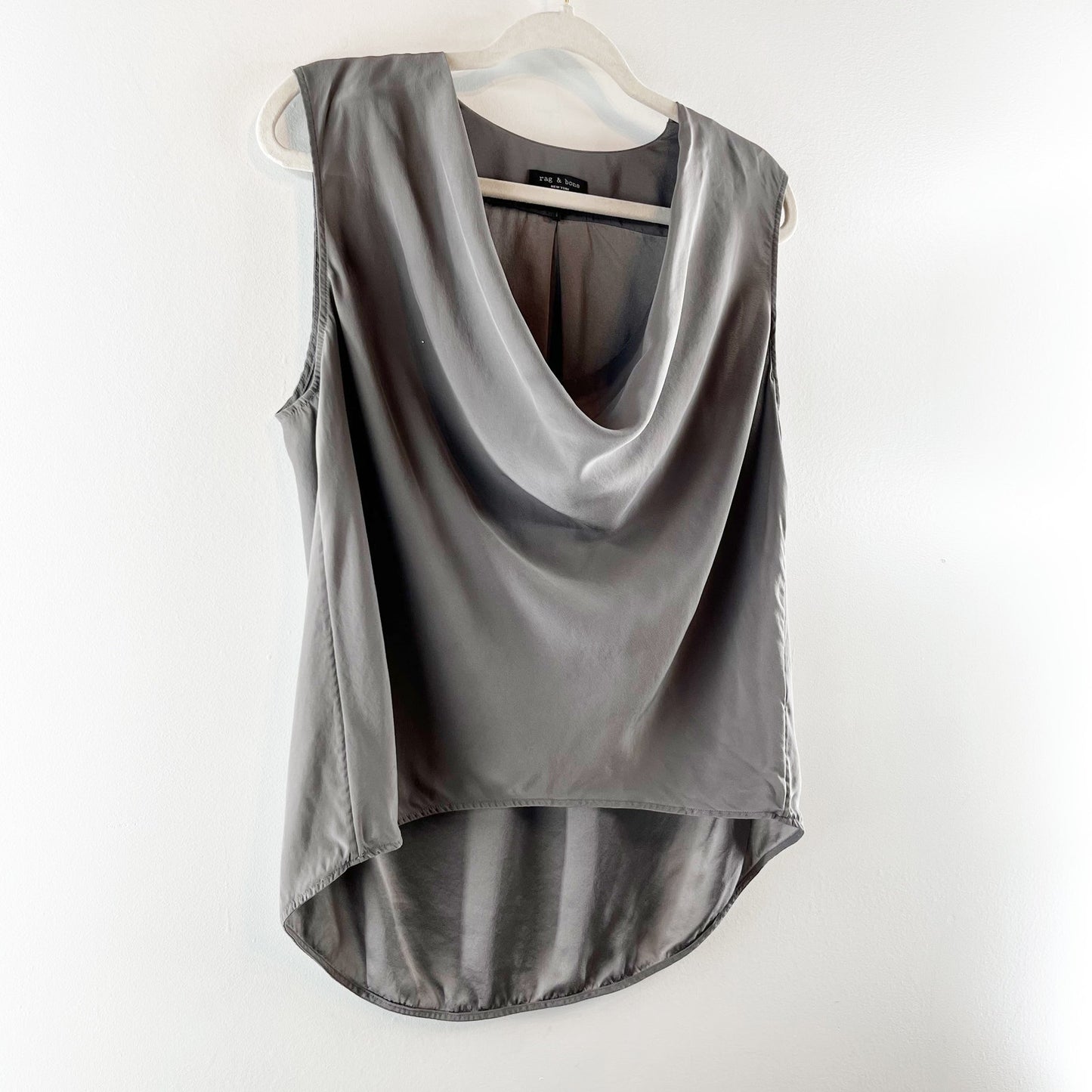 Rag & Bone Cowl Neck Sleeveless 100% Silk Shell Tank Top Gray Large