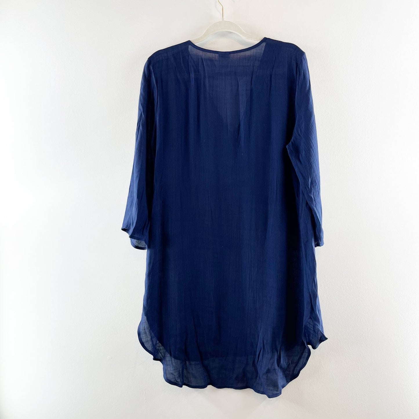 Kona Sol Embroidered V-Neck Hi-Low Swimsuit Cover-Up Dress Navy Blue XL
