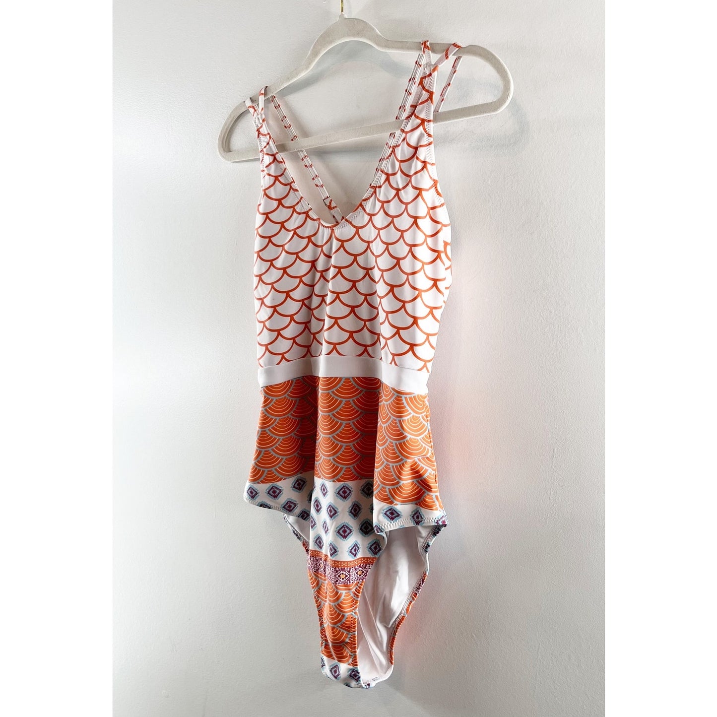 Cupshe Boho Print Strappy Back One Piece Full Coverage Bathing Suit Orange XL