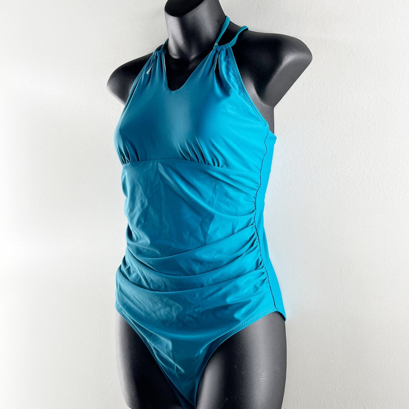 Cupshe Halter Lace-Up Back Tummy Control Lined One Piece Swimsuit Blue Medium
