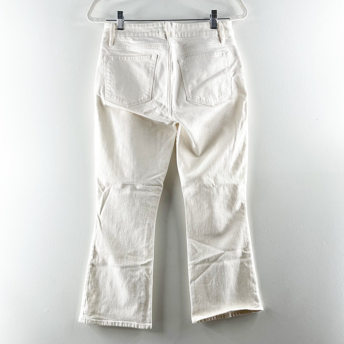 Frame Mid Rise Le Crop Mini Boot Cut Slim Fit Stretch Denim Jeans Blanc White 28