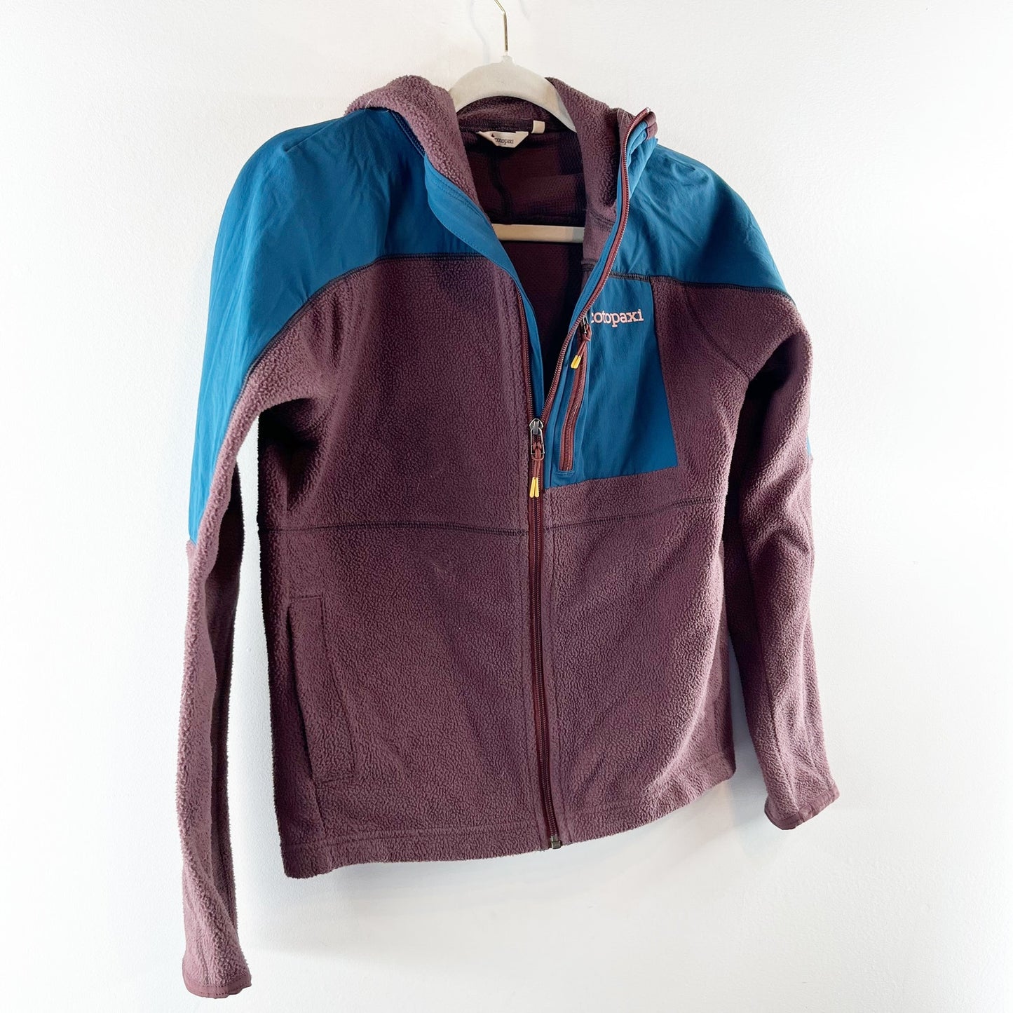 Cotopaxi Abrazo Hooded Full Zip Fleece Jacket Brown Blue XS