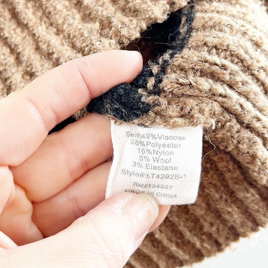 Line and Dot Veronica Turtleneck Striped Pullover Sweater Brown Black Small