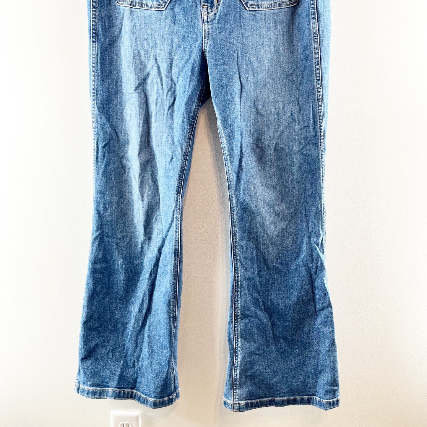 GAP High Rise 70's Flare Patch Pocket Jeans Blue 14 Petite