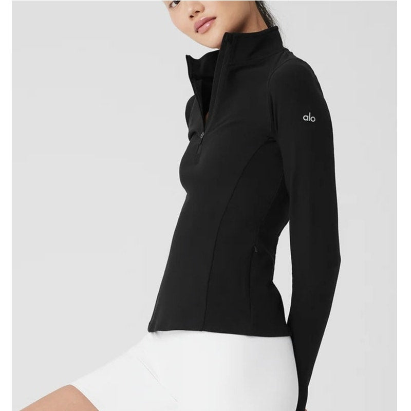 Alo Alosoft 1/2 Zip Rapid Long Sleeve Pullover Jacket Shirt Top Black Small