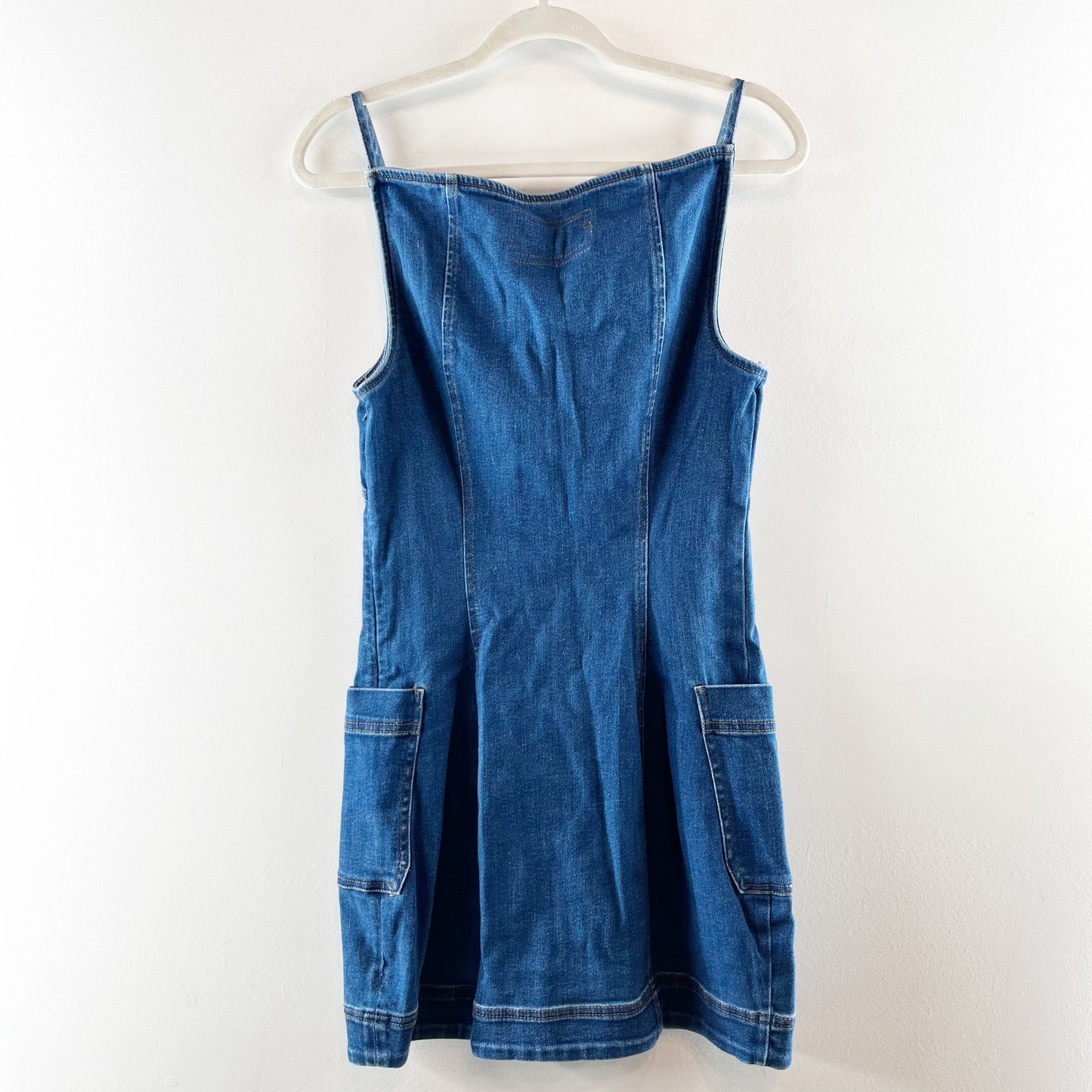 Maeve Anthropologie High Square-Neck Button-Front Denim Mini Dress Blue Medium