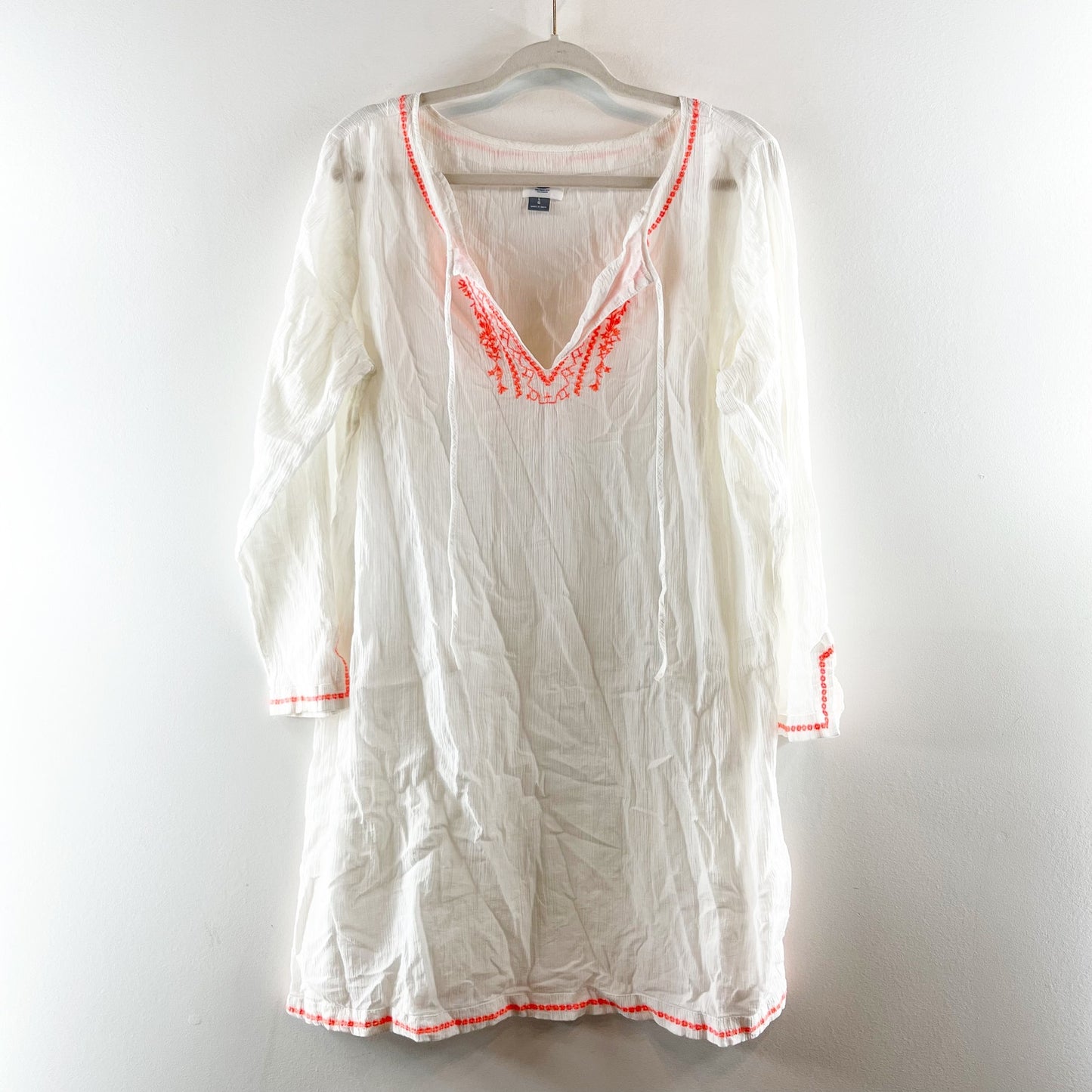 Old Navy Embroidered Gauze 3/4 Sleeve Swimsuit Coverup White Pink Large