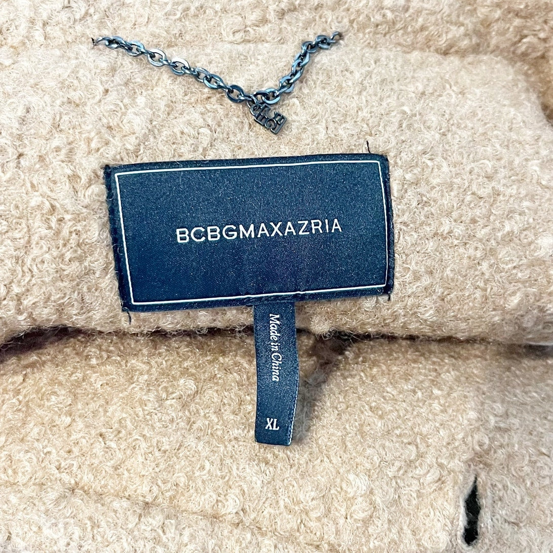 BCBGMaxazria Boucle Double Breasted Trench Peacoat Jacket Brown XL