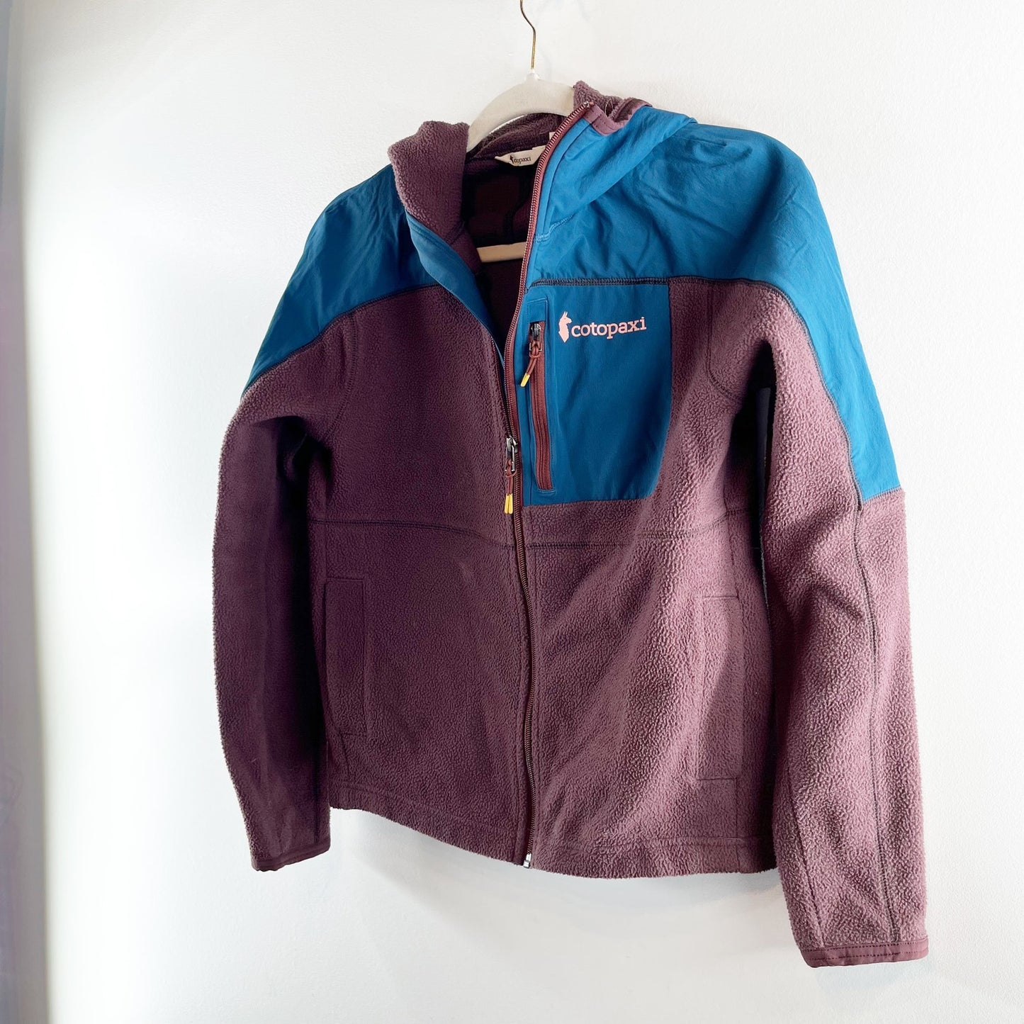 Cotopaxi Abrazo Hooded Full Zip Fleece Jacket Brown Blue XS