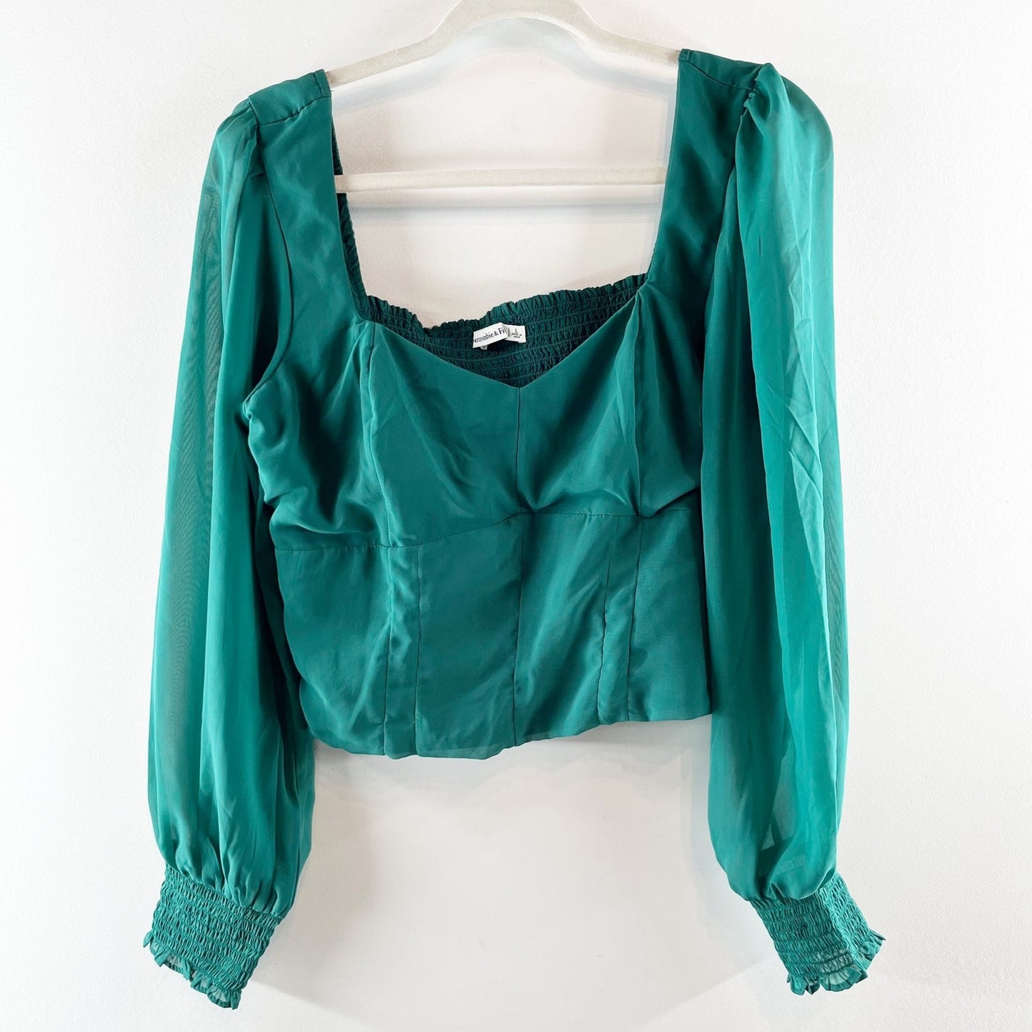 Abercrombie & Fitch Long Sleeve Sweetheart Neck Smocked Back Corset Top Green L