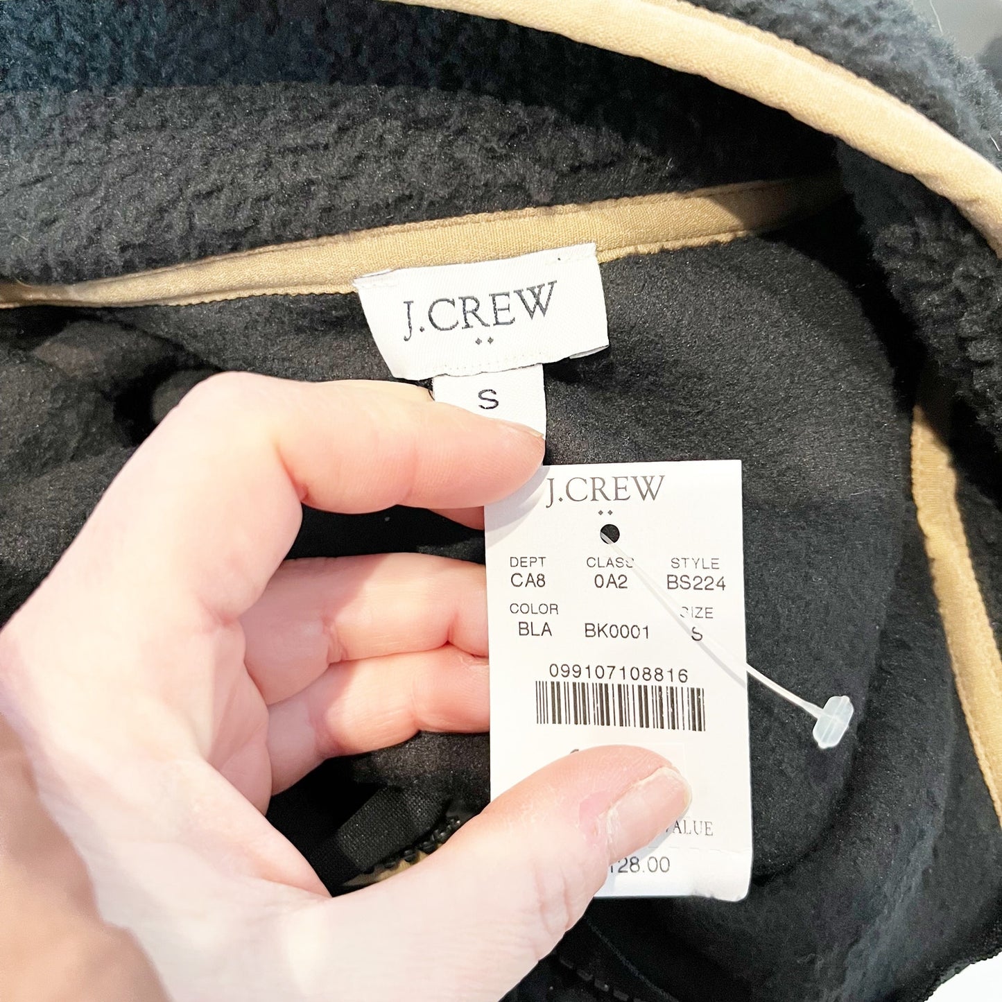 J. Crew Sherpa Fleece Half Zip Tunic Pullover Jacket Black Brown Small