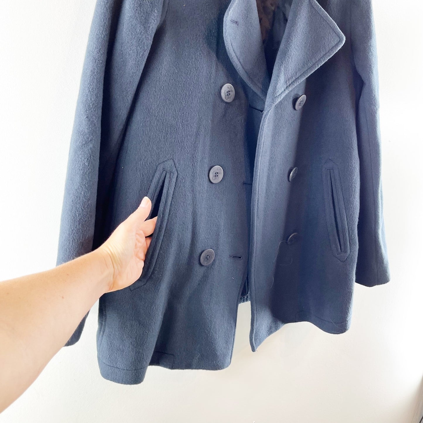 L.L. Bean Classic Lambswoll Insulated Lined Double Breasted Peacoat Navy Blue 10