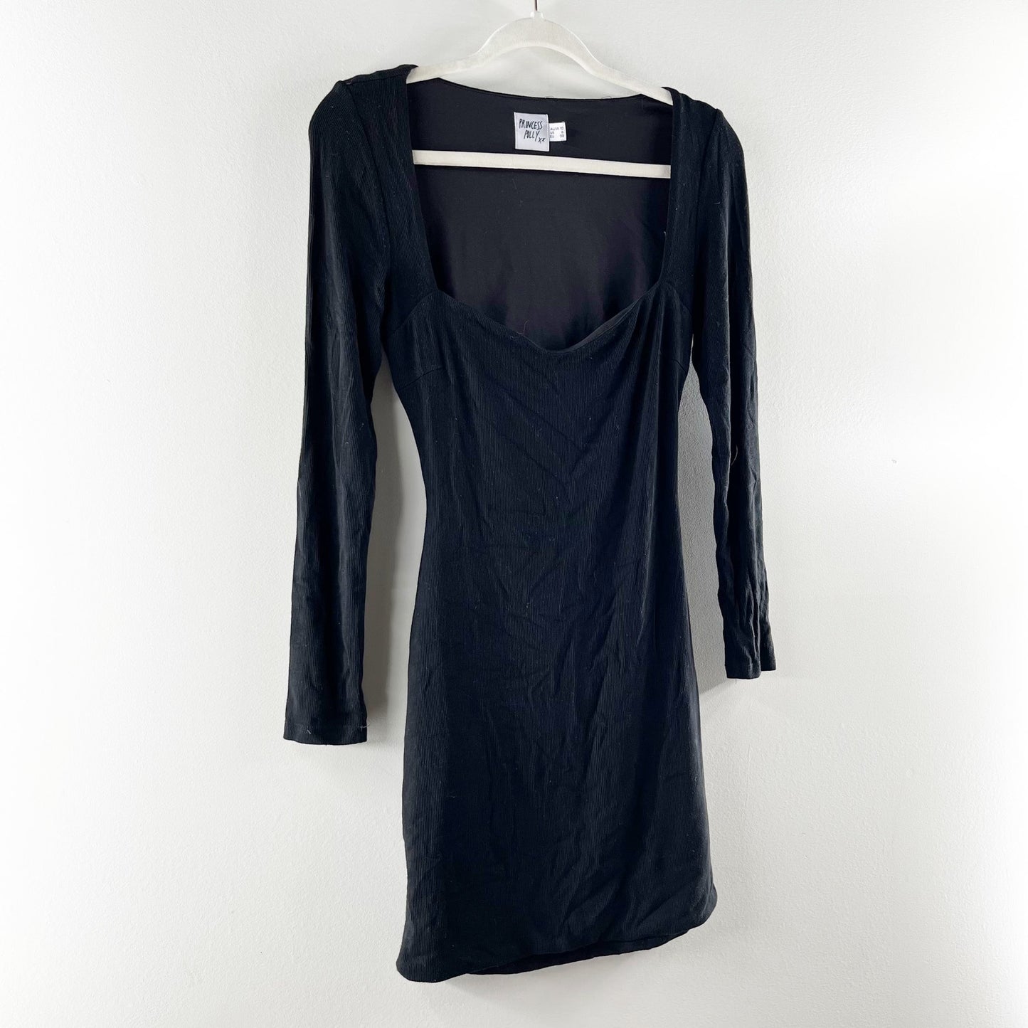 Princess Polly Alana Long Sleeve Open Tie Back Bodycon Mini Dress Black 6