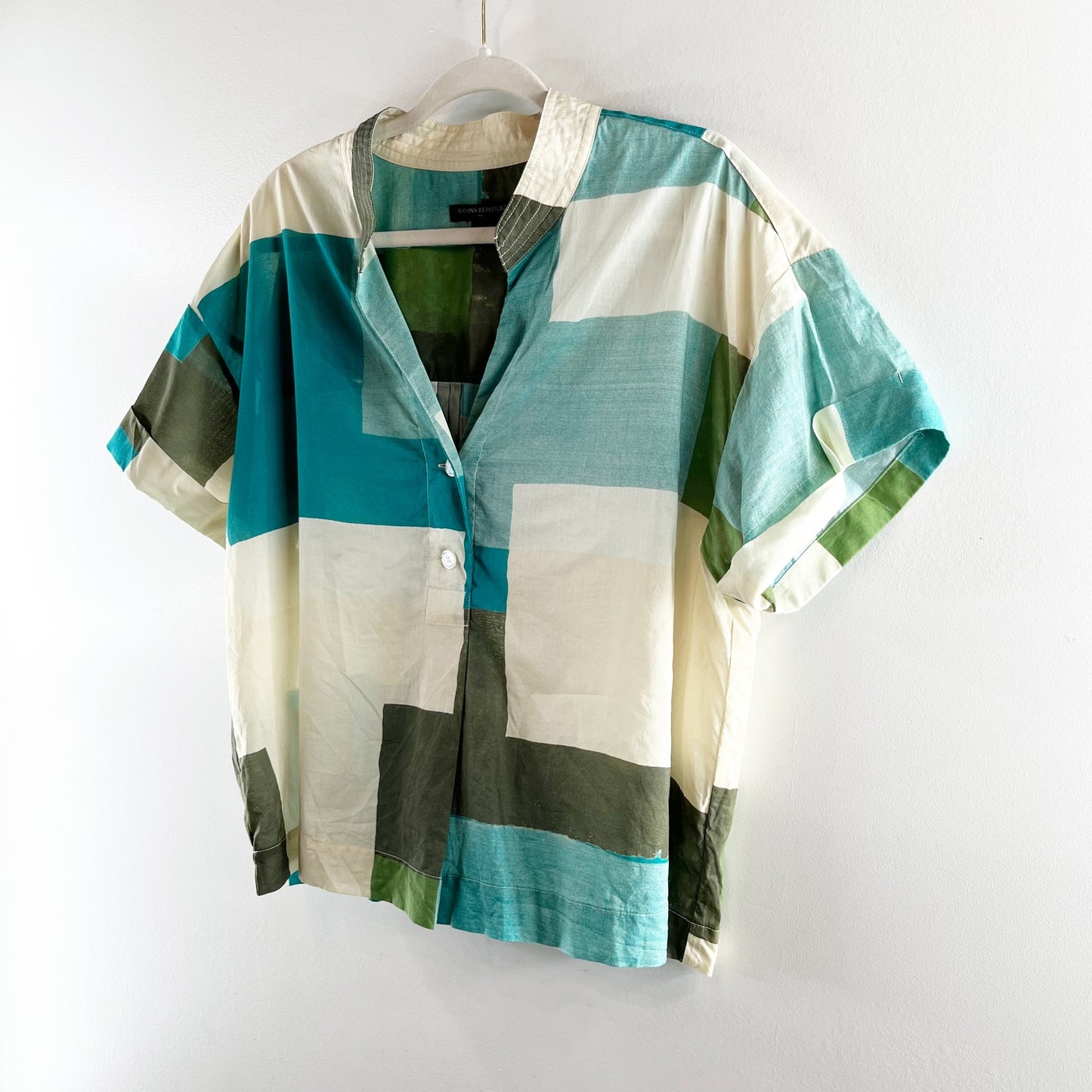 Banana Republic Short Sleeve Cotton Button Front Pleated Back Top Yuzu Zest XL