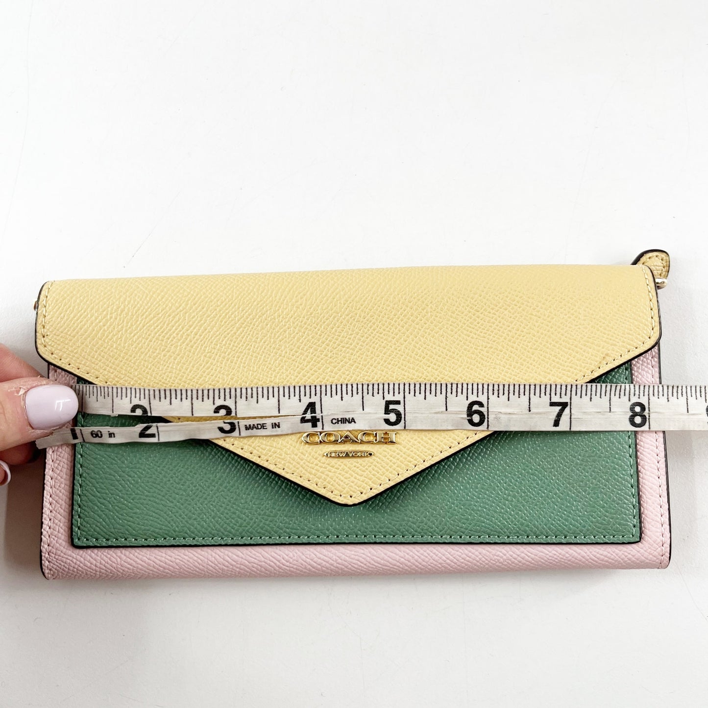 Coach Slim Envelope Wallet Colorblock Pink Green Yellow