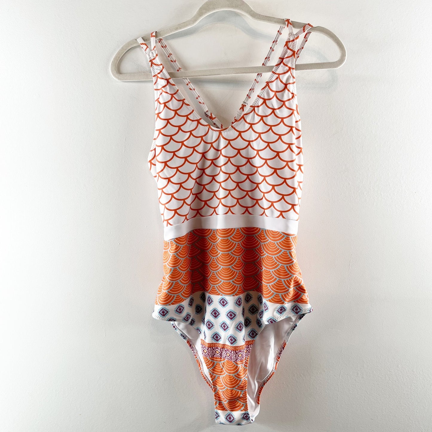 Cupshe Boho Print Strappy Back One Piece Full Coverage Bathing Suit Orange XL