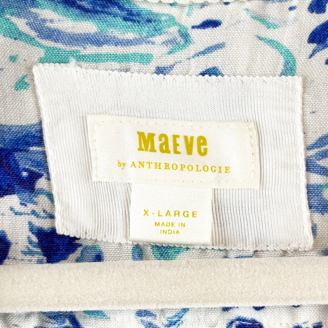 Maeve Anthropologie Short Sleeve Linen Blend Surf Shirt Blue XL