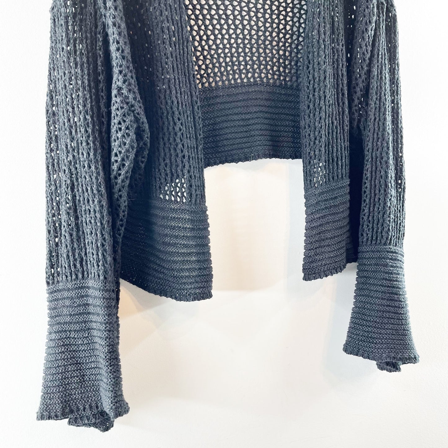 Anthropologie Juillet Flare Sleeve Cropped Cardigan Sweater Black One Size