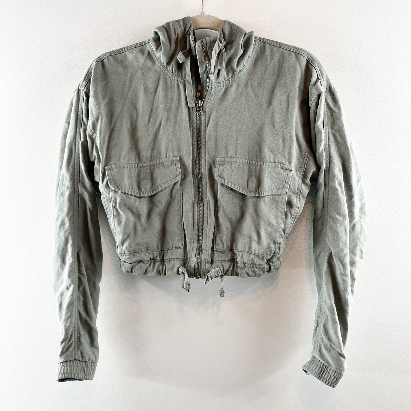 Abercrombie Utility Hooded Cropped Full Zip Jacket Green XXS