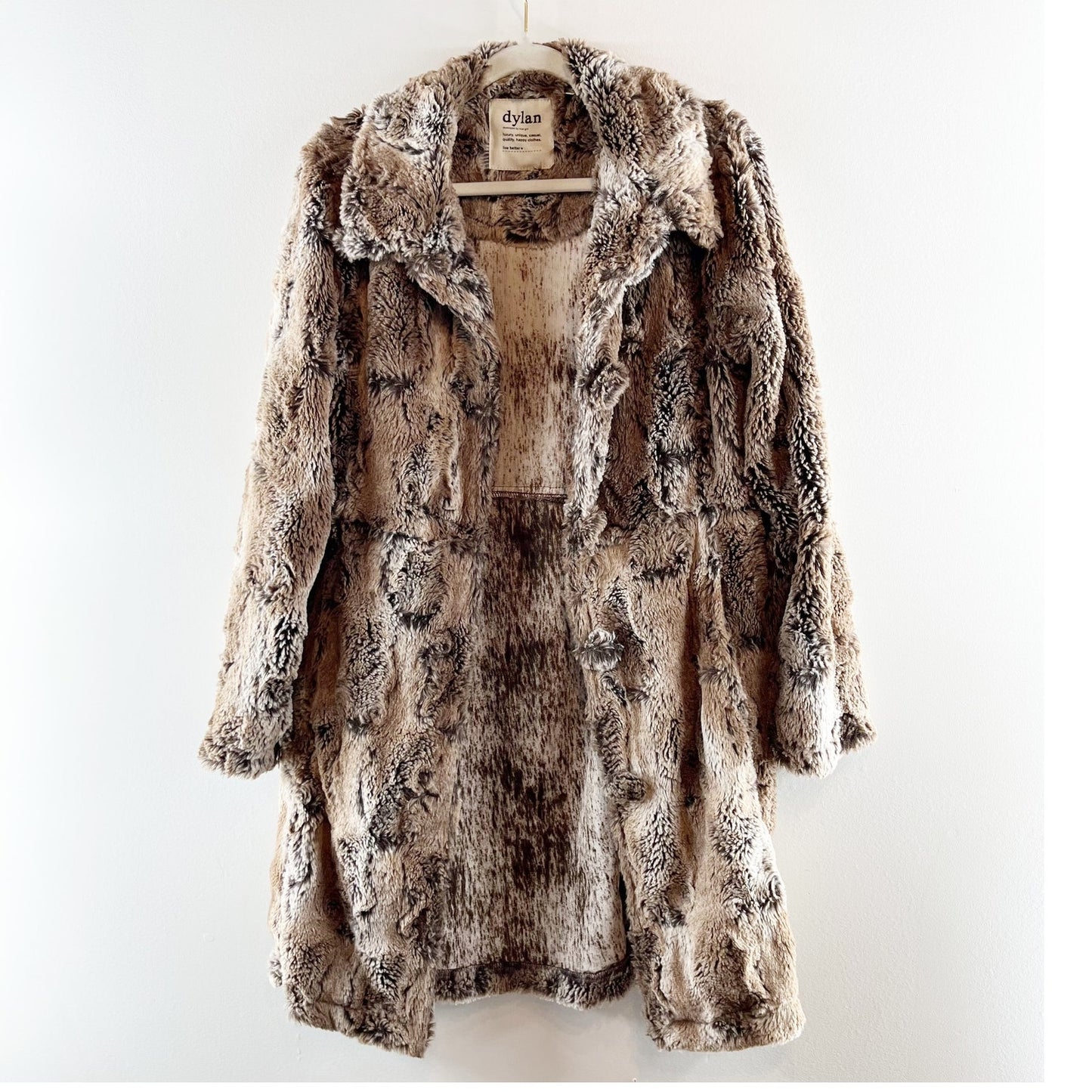 Dylan Anthropologie Long Sleeve Button Up Faux Fur Coat Jacket Brown Medium